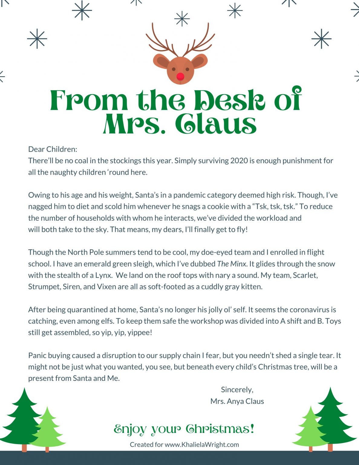 Mrs Claus Letter Template Printable